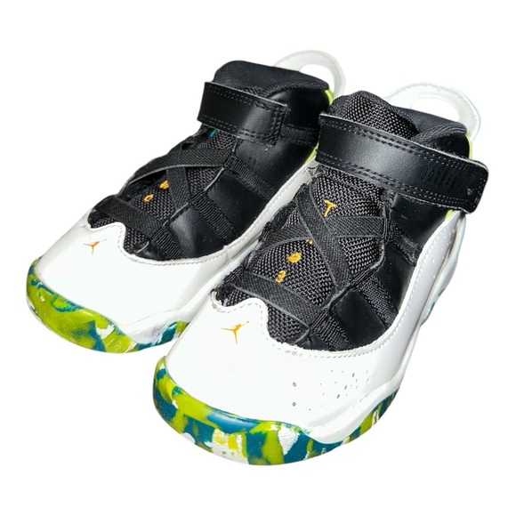 Jordan 6 rings toddler Black & White High-Top Sneakers Neon Accents size 9C - Picture 4 of 8